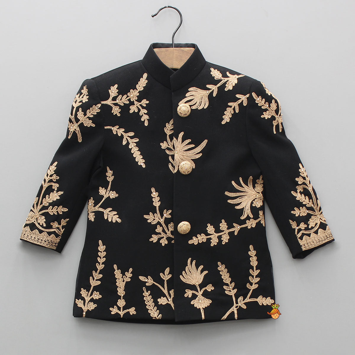 Pre Order: Black Embroidered Sherwani With Pyjama
