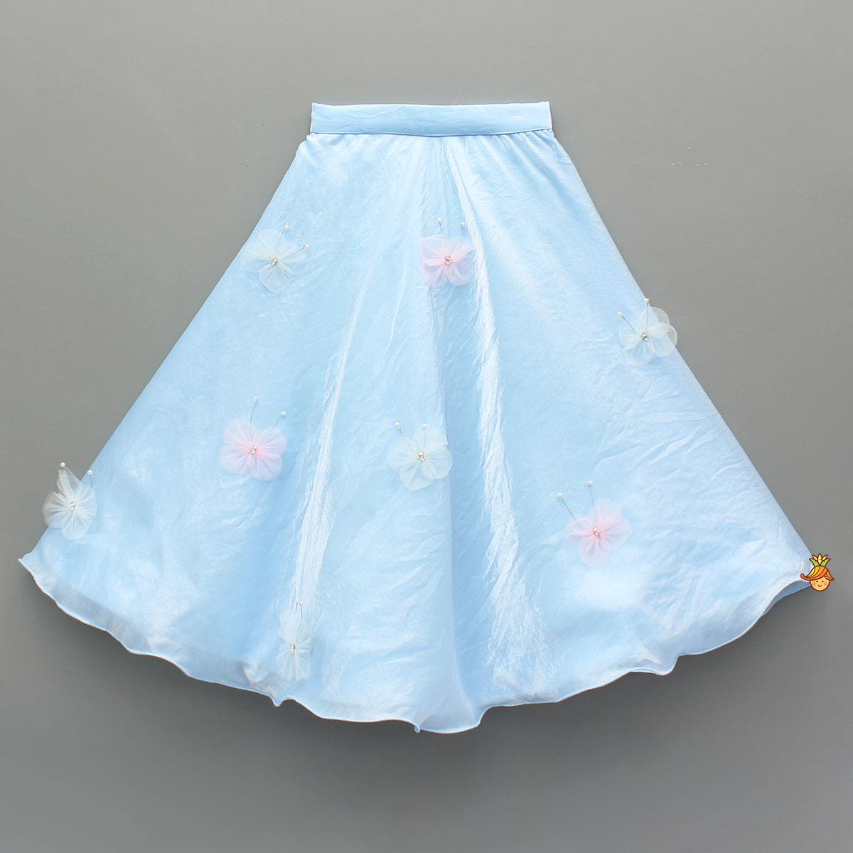 Pre Order: Cute Butterfly Embroidered Blue Top With Embellished Lehenga And Hairband