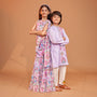Gorgeous Multicolour Printed One Shoulder Scalloped Top With Flared Sharara And Drape Attached Dupatta twinning model image 1