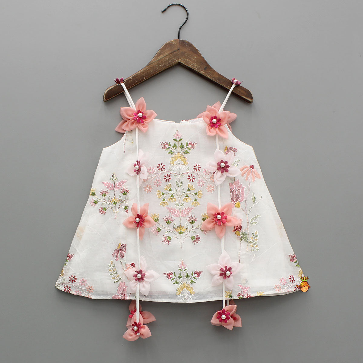 Pre Order: Flowers Adorned White Floral Embroidered Top With Pink Palazzo