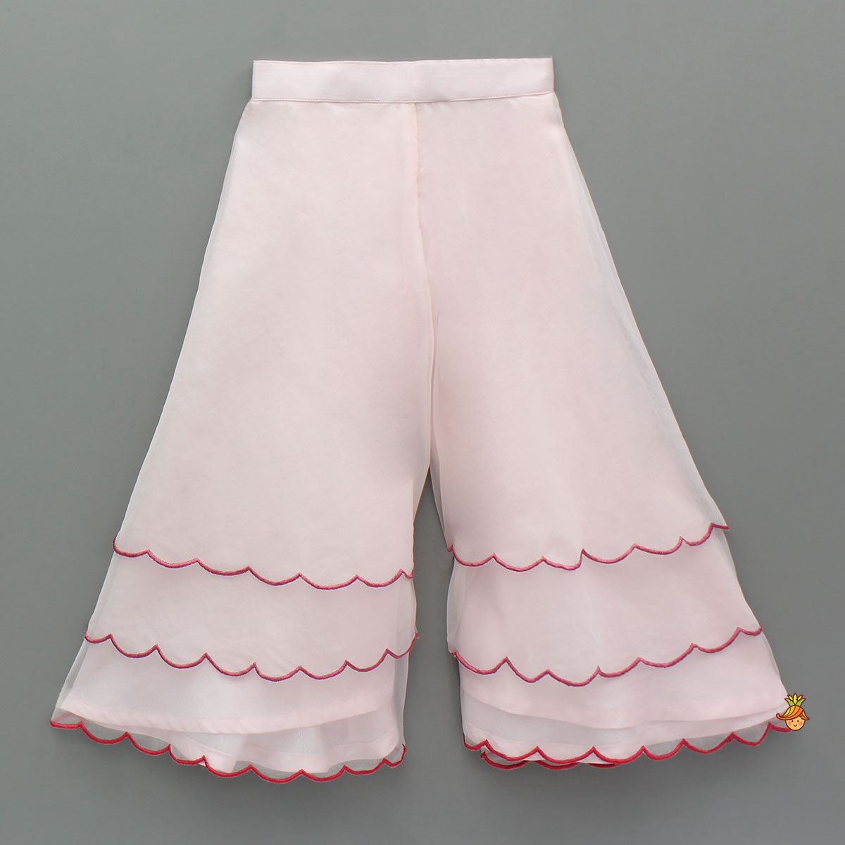 Pre Order: Flowers Adorned White Floral Embroidered Top With Pink Palazzo