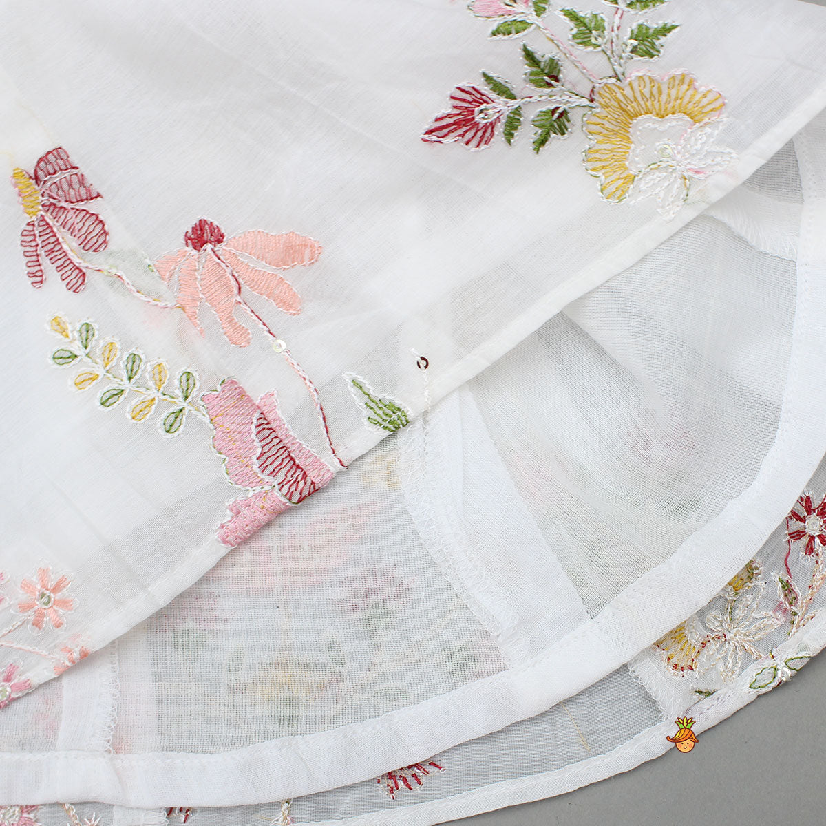 Pre Order: Flowers Adorned White Floral Embroidered Top With Pink Palazzo