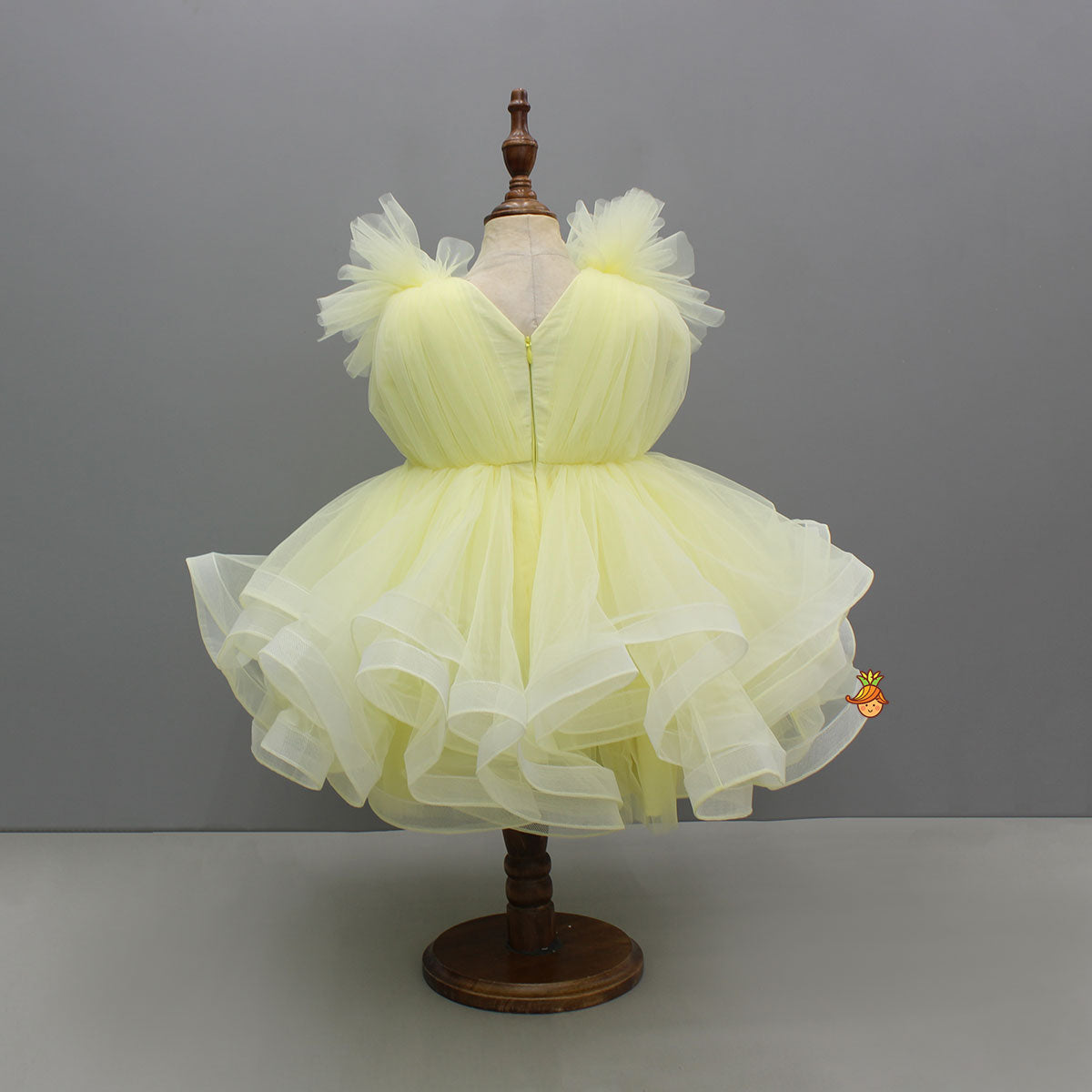 Pre Order: Yellow Ruffled Net Dress With Stylish Sleeves