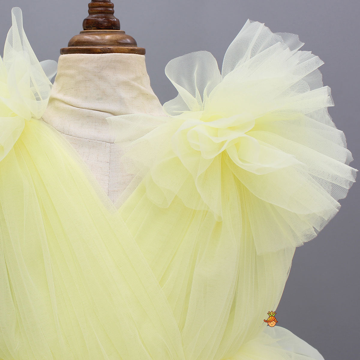 Pre Order: Yellow Ruffled Net Dress With Stylish Sleeves