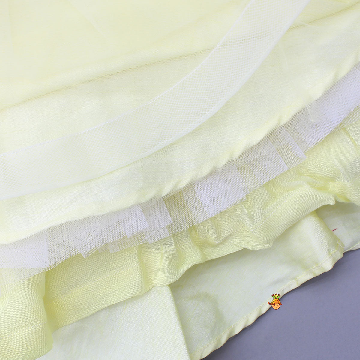 Pre Order: Yellow Ruffled Net Dress With Stylish Sleeves