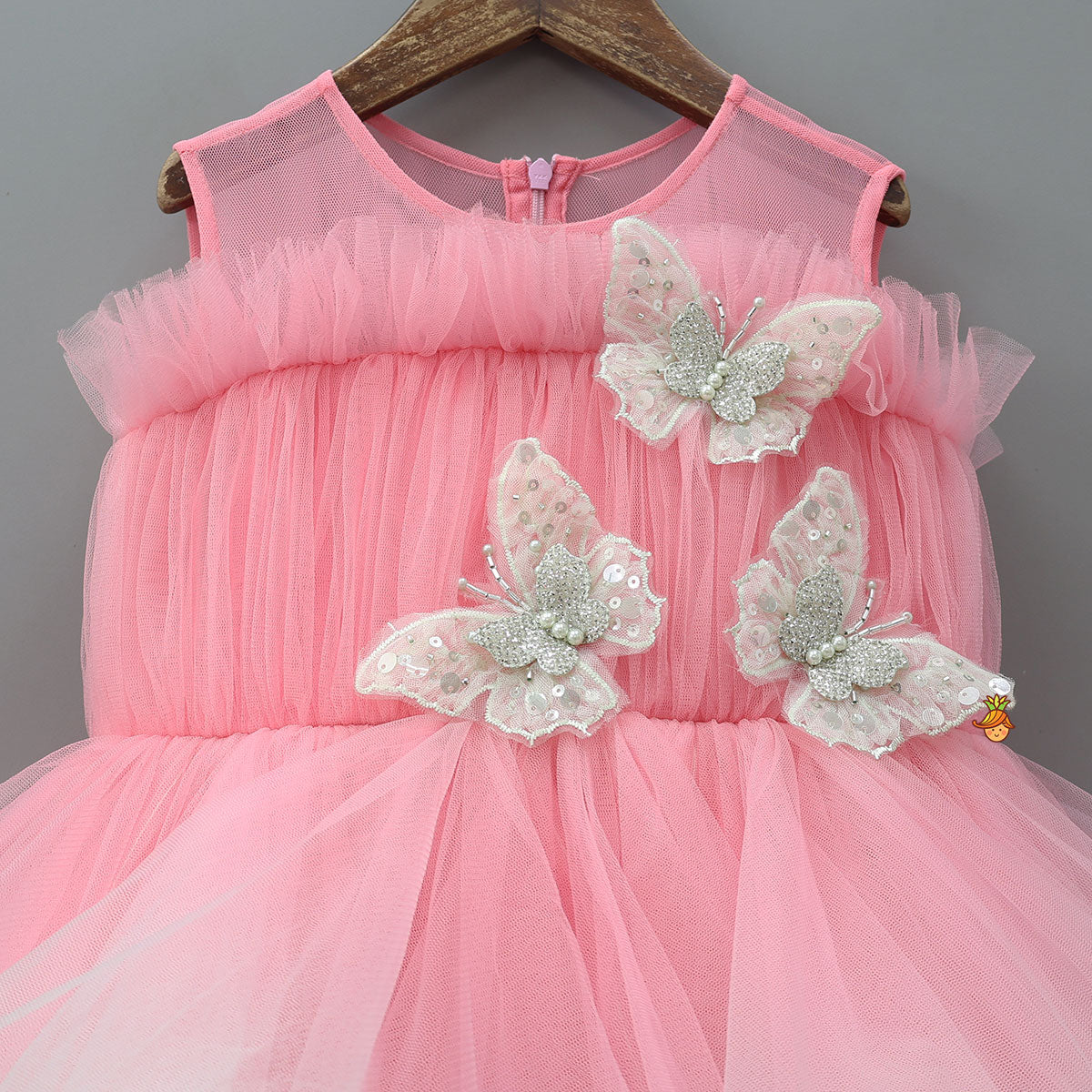 Beautiful Ombre Ruffled Gown With Butterfly Embellishments