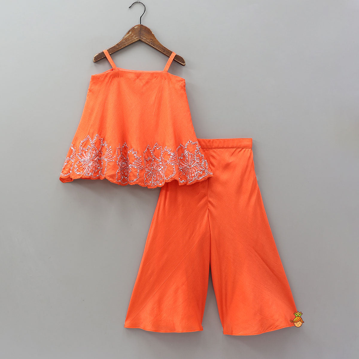 Pre Order: Orange Strappy Kurti With Palazzo And Dupatta