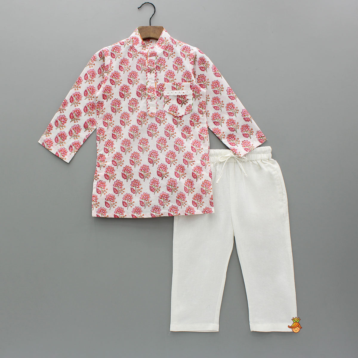 Pre Order: Floral Hand Block Printed Cotton Kurta With Pyjama