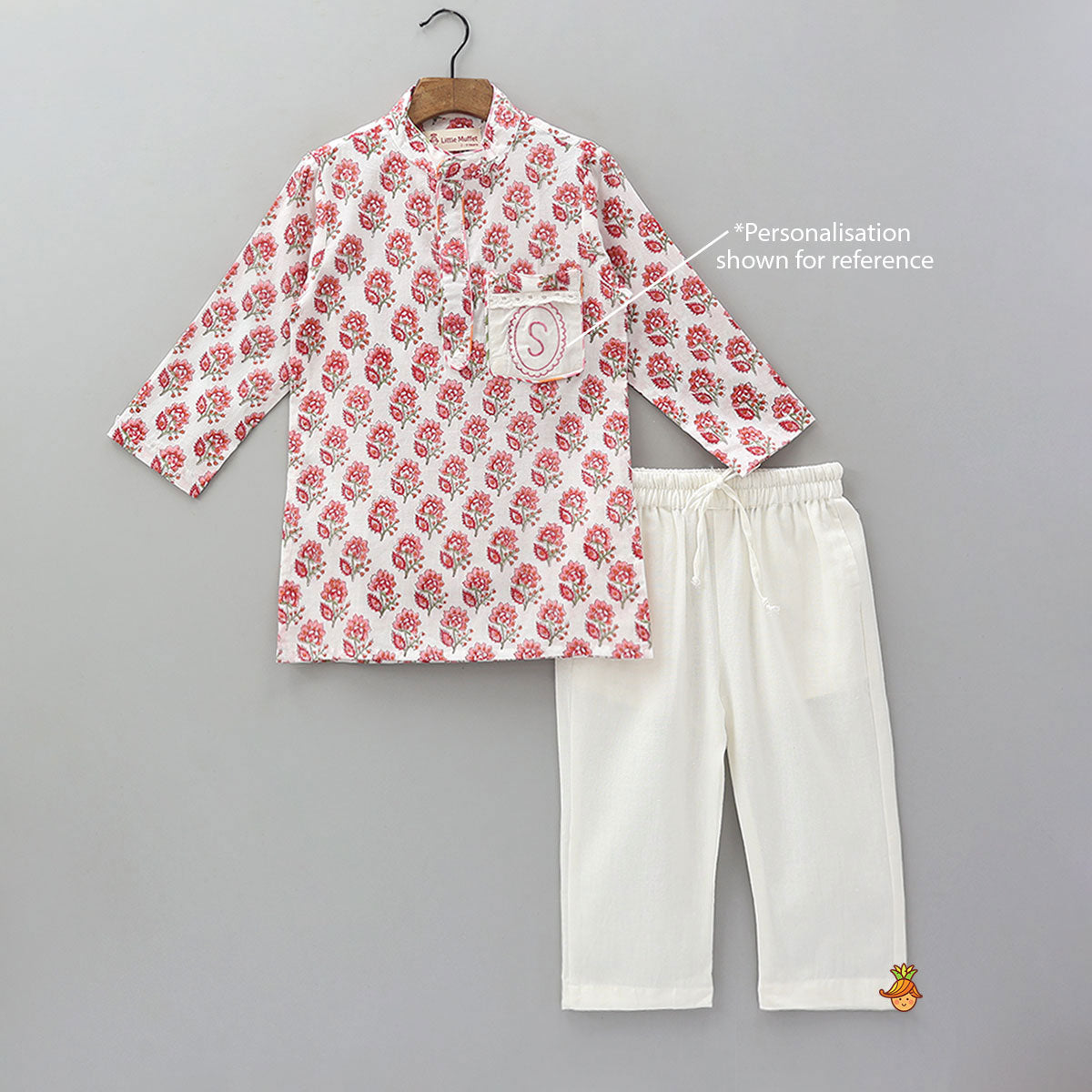 Pre Order: Floral Hand Block Printed Cotton Kurta With Pyjama