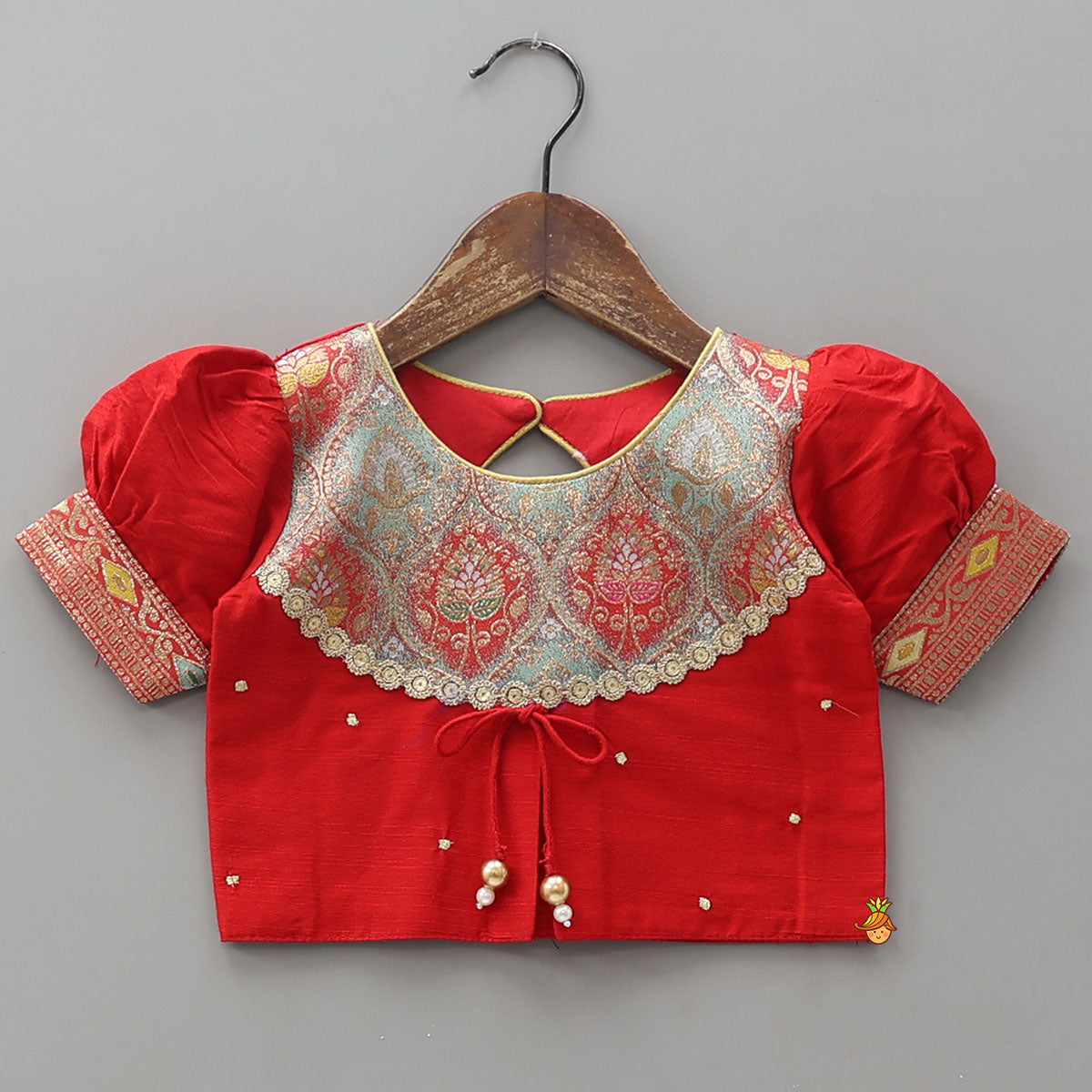 Red Brocade Silk Top With Ethnic Brocade Lehenga And Dupatta