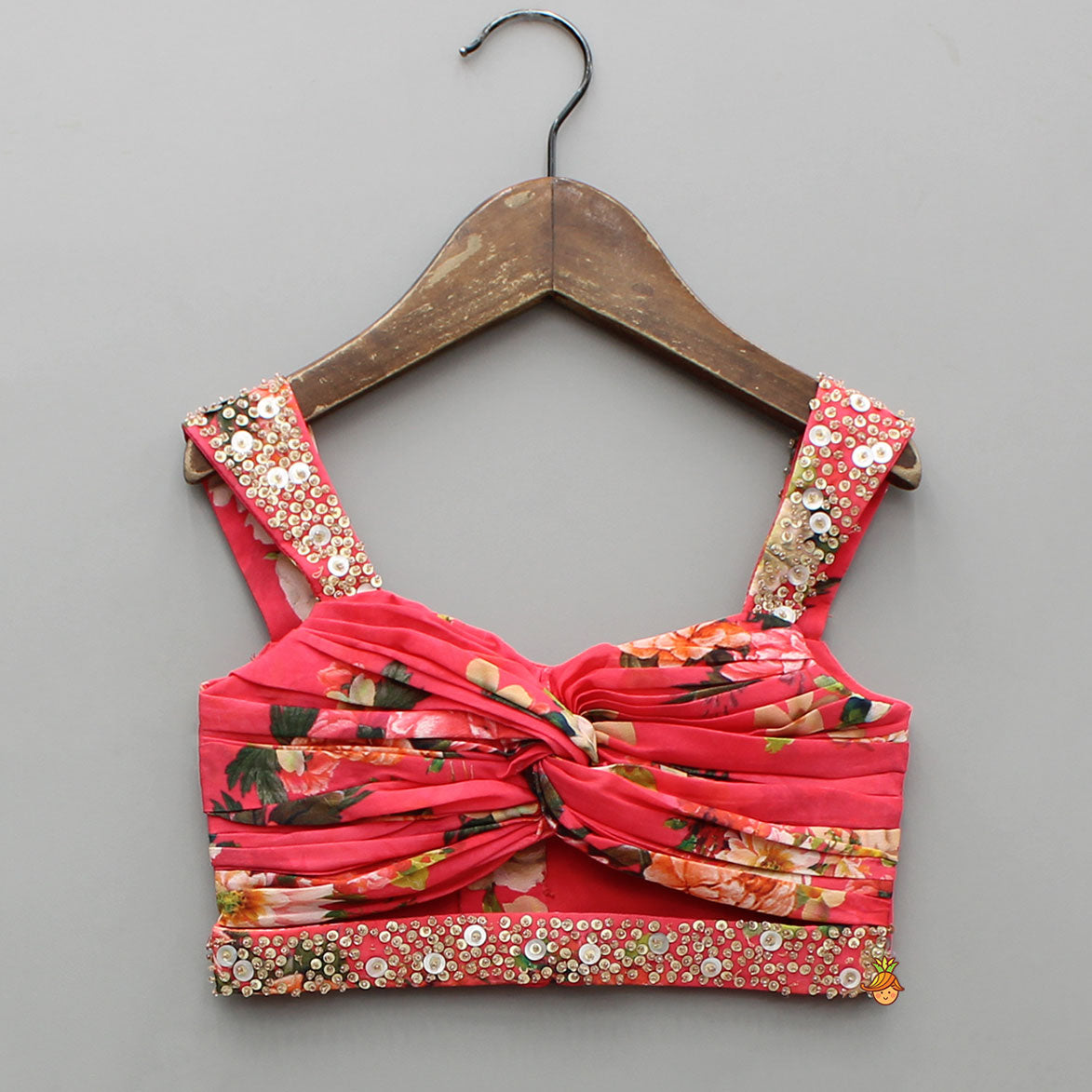 Pre Order: Red Floral Printed Draped Top With Flared Palazzo