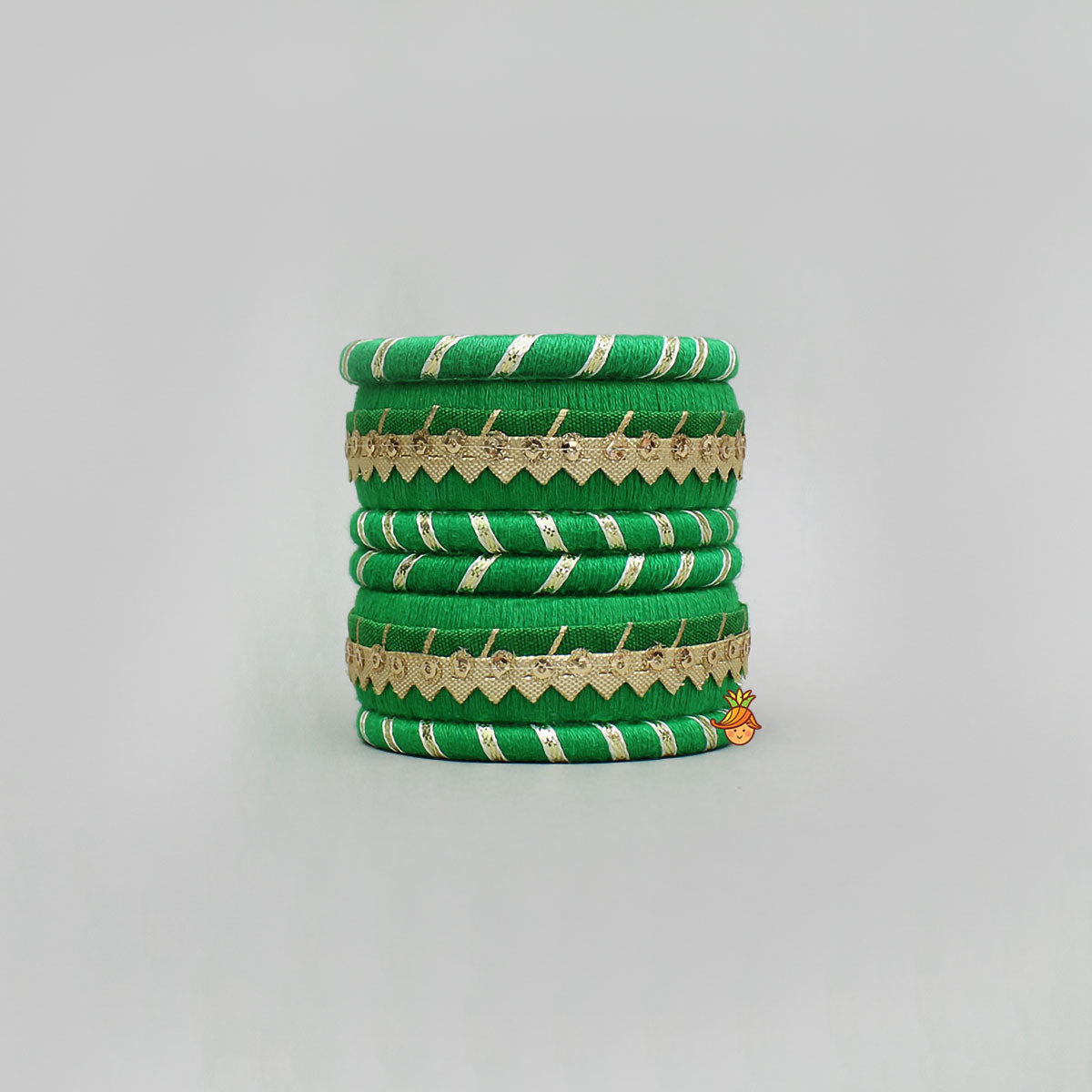 Gota Lace-Embellished Green Thread Bangles