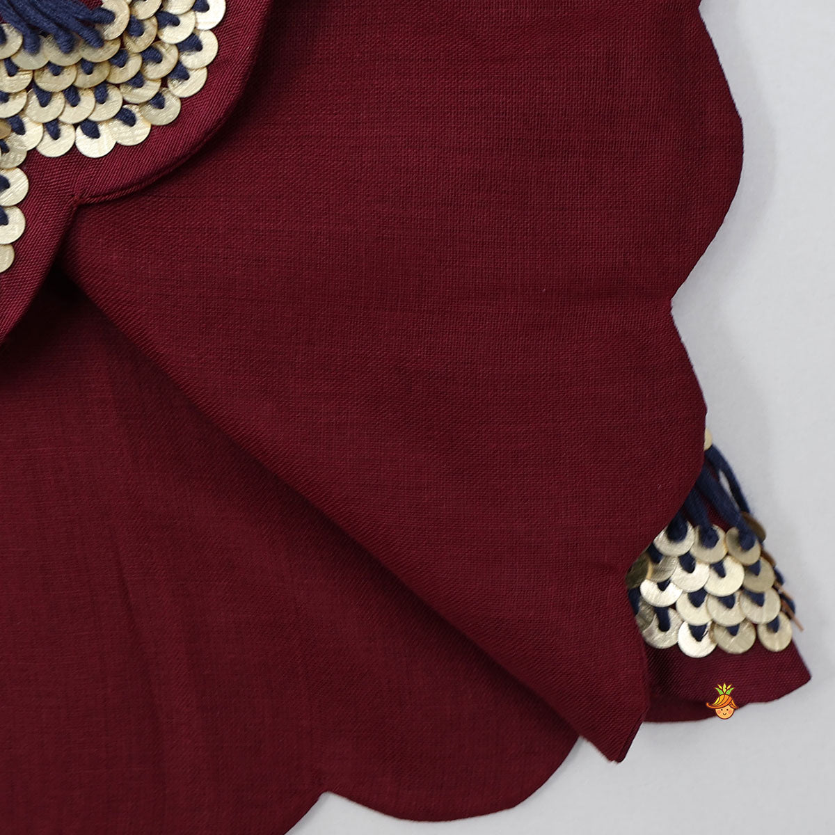 Pre Order: Maroon Tie-Up Hand Embroidered Scallop Top With Printed Palazzo