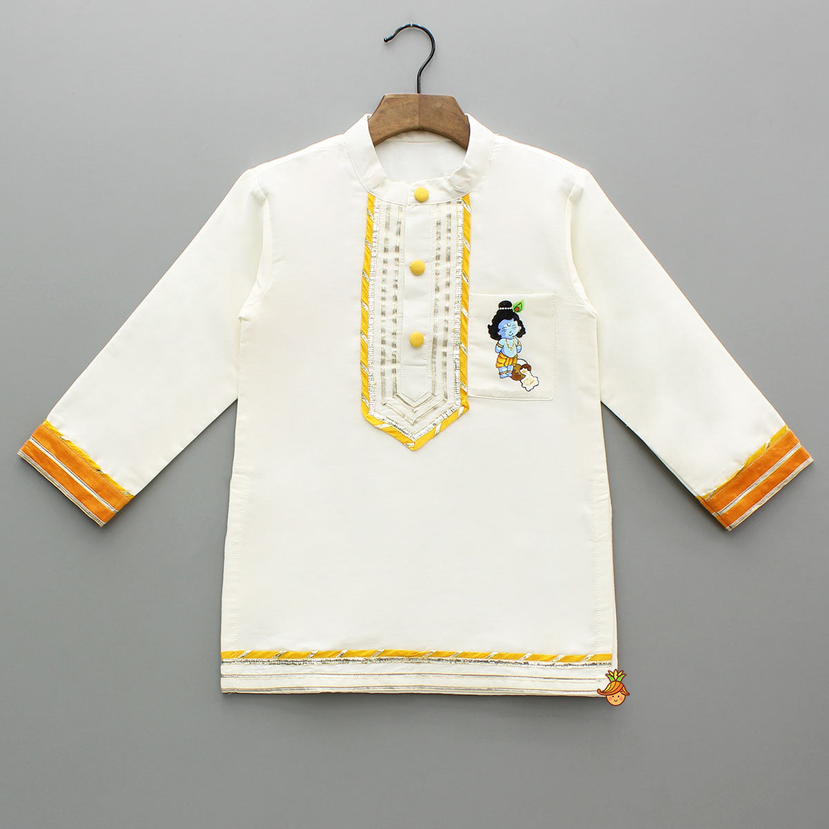 Pre Order: Off White Hand Painted Kurta With Orange Dhoti