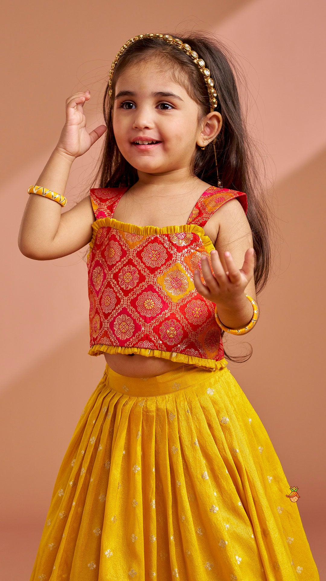 Pre Order: Brocade Top With Lehenga And Dupatta