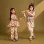 Multicolour Floral Printed Top With Front Knot Detail Jacket And Pant twinning model image 1