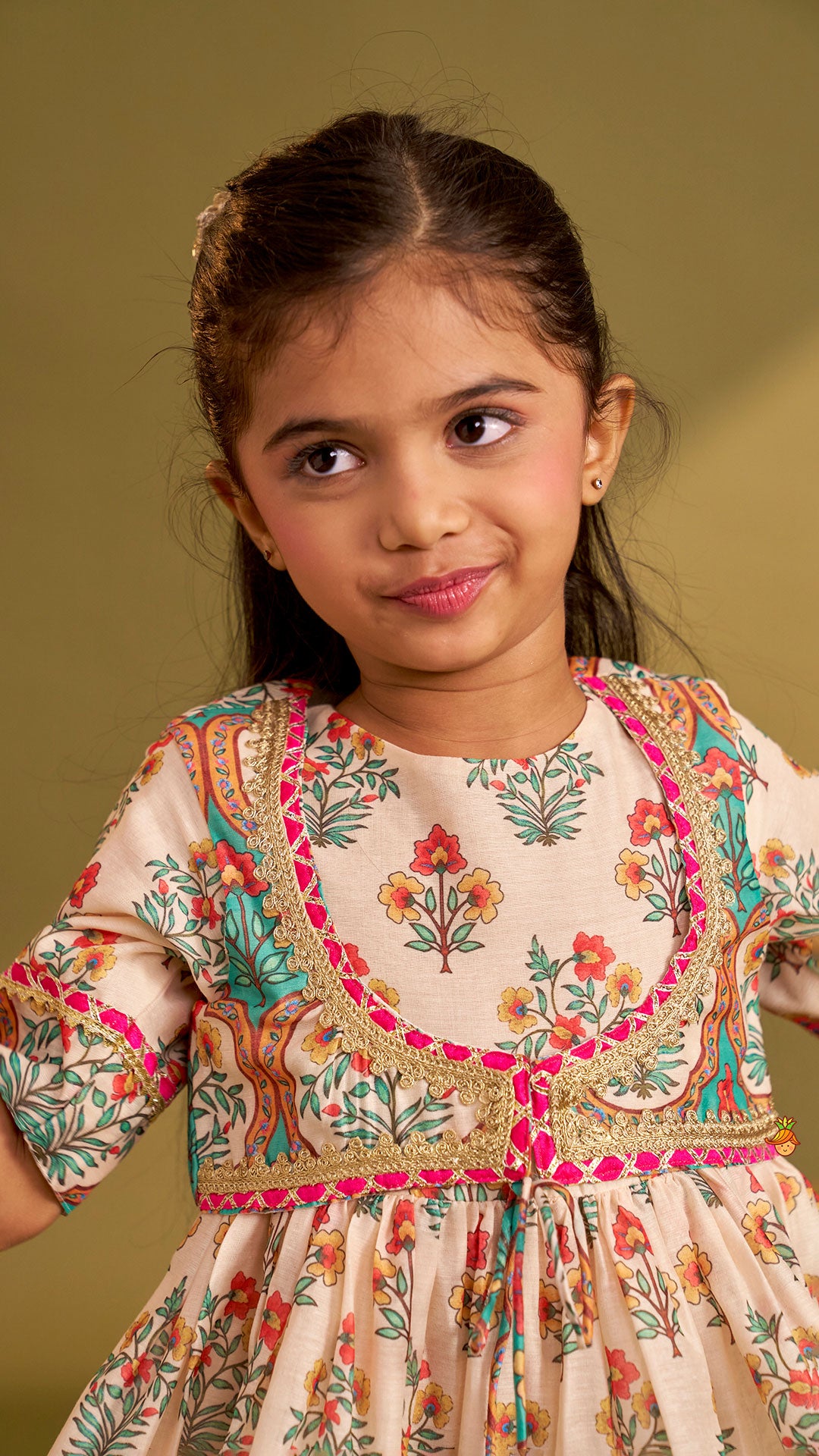 Multicolour Floral Printed Top With Front Knot Detail Jacket And Pant