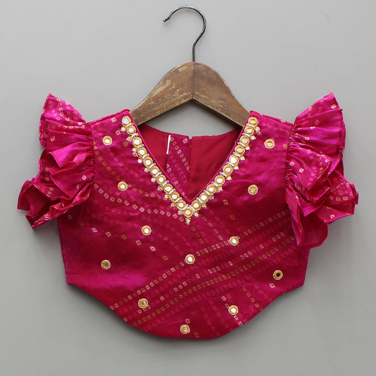 Pre Order: Tissue Flowy Bandhani Top With Lehenga And Dupatta