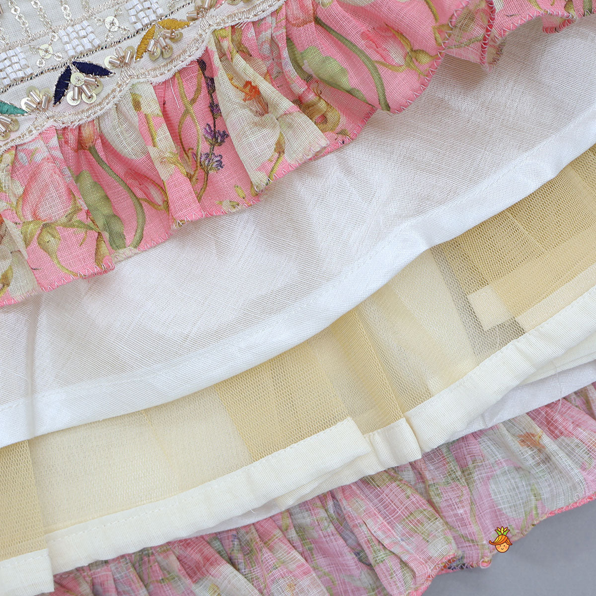 Pre Order: Stunning Pink Floral Printed Top With Embroidered Lehenga And Dupatta