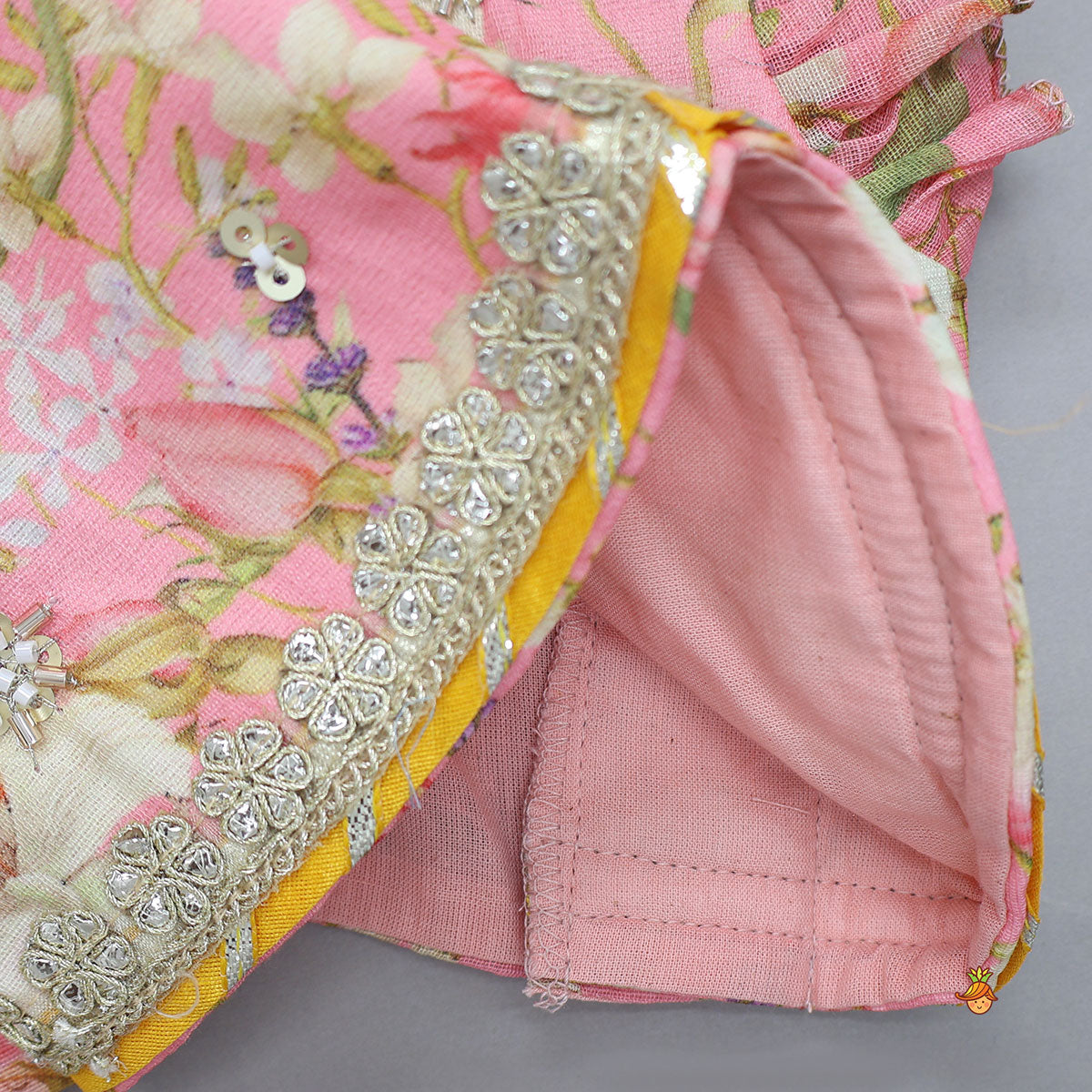 Pre Order: Stunning Pink Floral Printed Top With Embroidered Lehenga And Dupatta