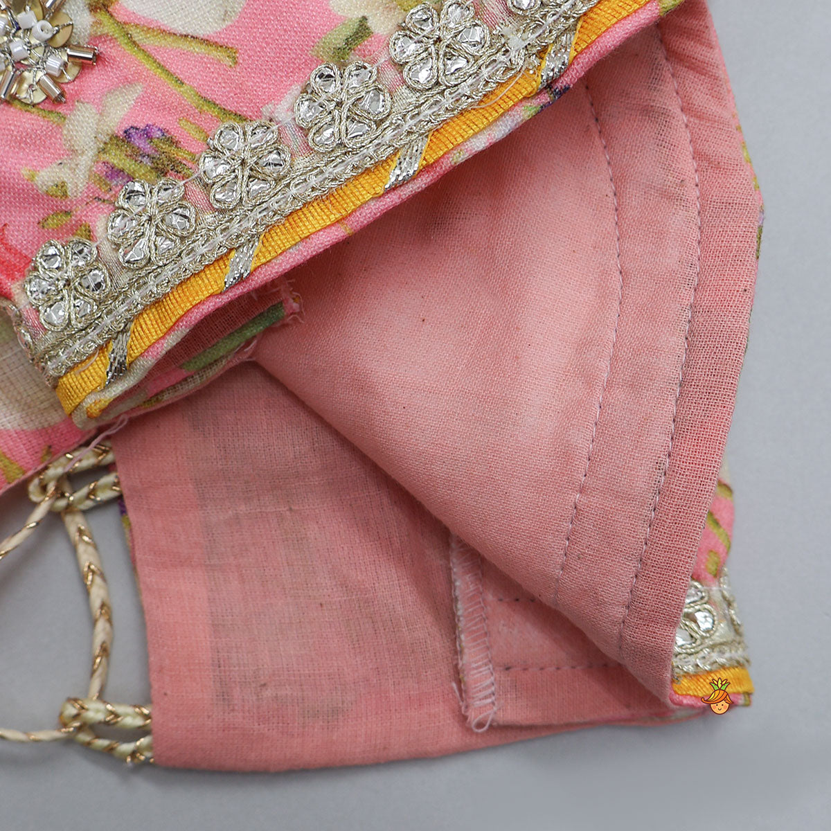 Pre Order: Stunning Pink Floral Printed Top With Embroidered Lehenga And Dupatta
