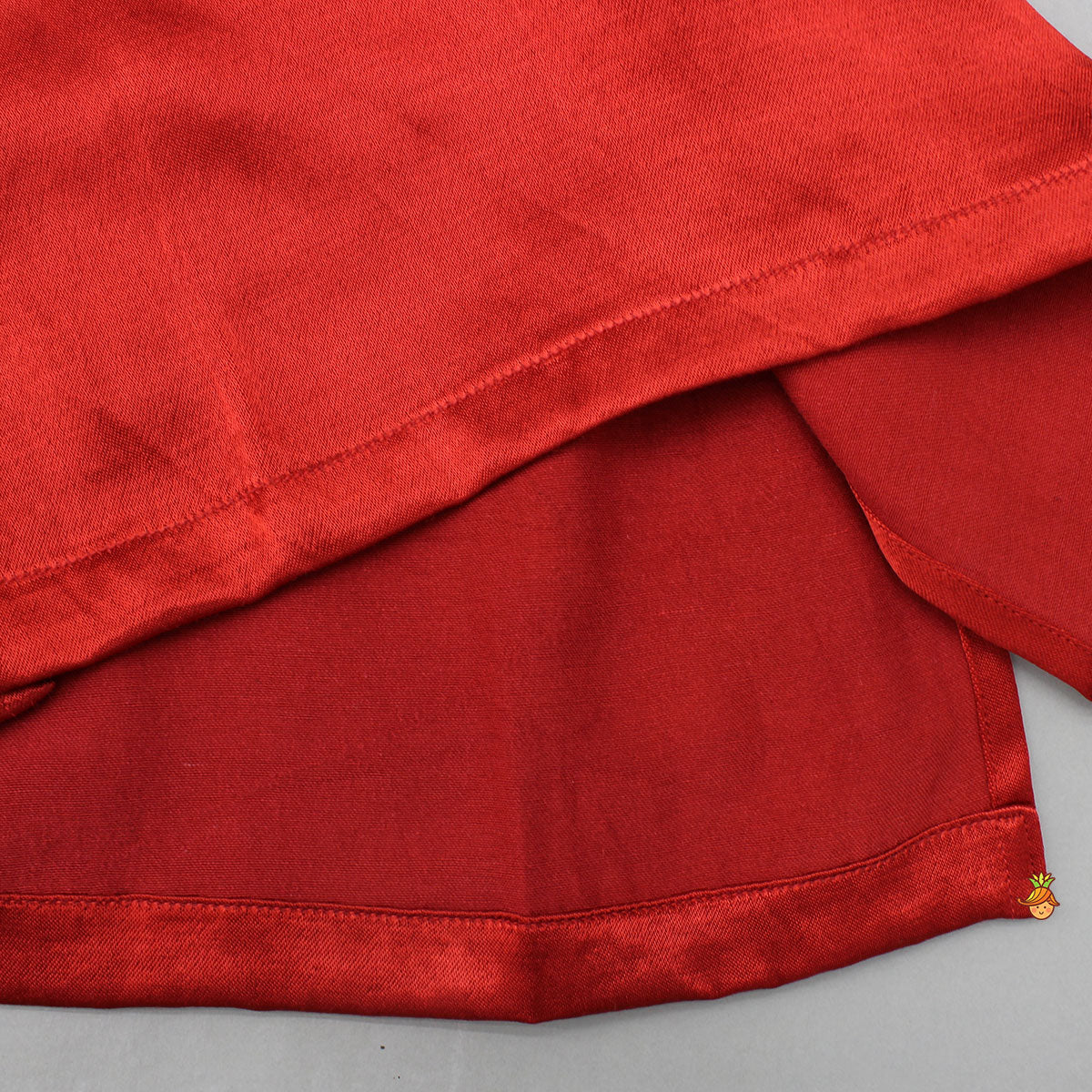 Pre Order: Red Kurta With Printed Jacket And Off White Pyjama