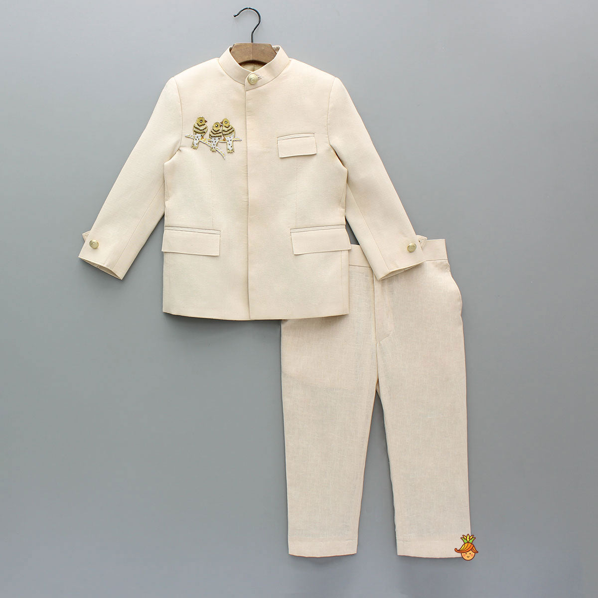 Pre Order: Beige Sherwani With Pocket Detailing And Matching Pant