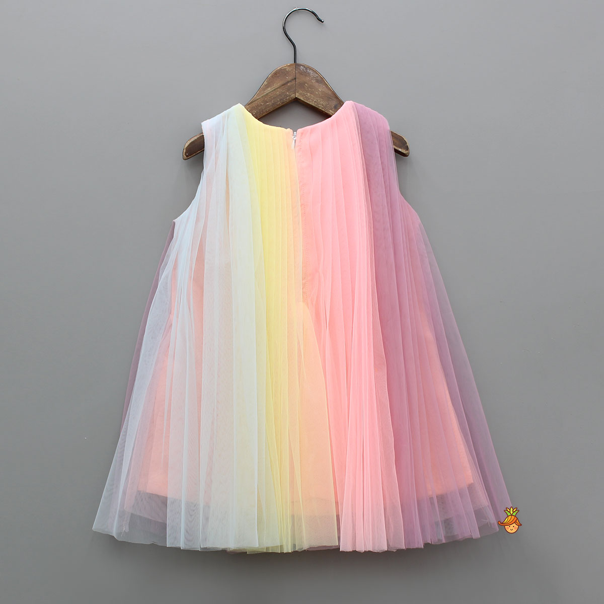 Pre Order: Cute Multicolour Pleated Embellished Net Dress