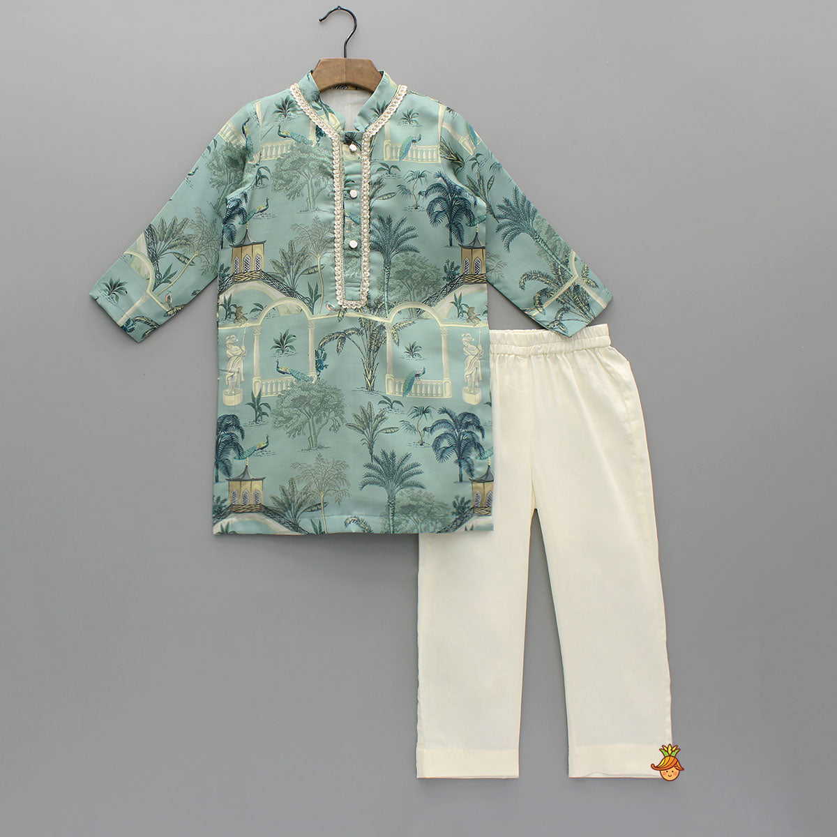 Pre Order: Digital Printed Green Kurta With Pyjama