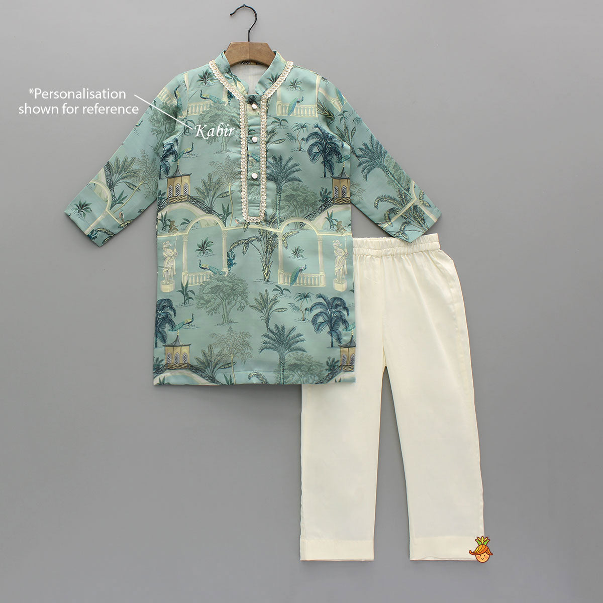 Pre Order: Digital Printed Green Kurta With Pyjama