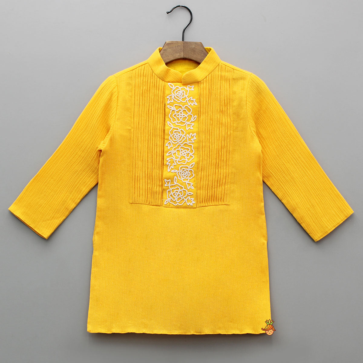 Pre Order: Yellow Embroidered Pin Tuck Detailed Kurta With Pyjama