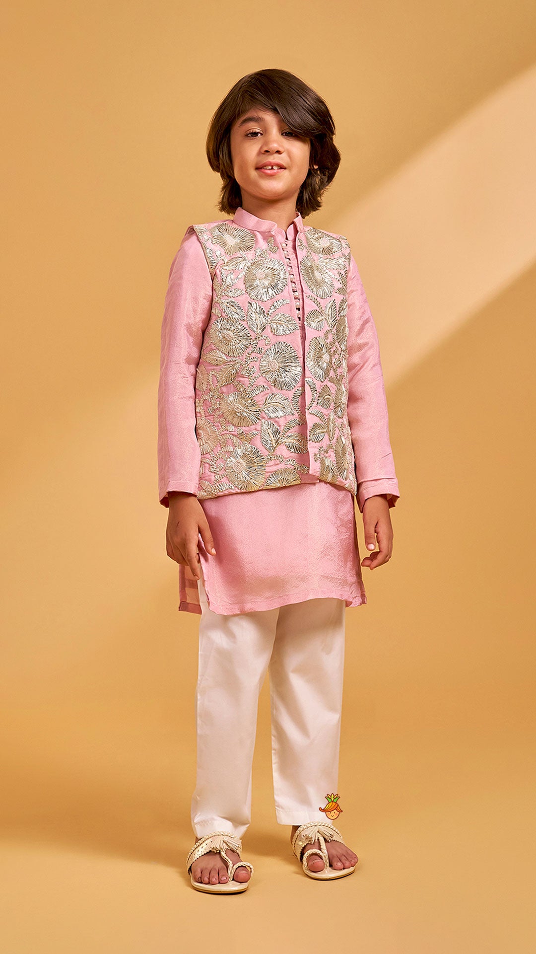 Pre Order: Shimmery Kurta With Shimmery Front Open Hand Embroidered Jacket And Pyjama