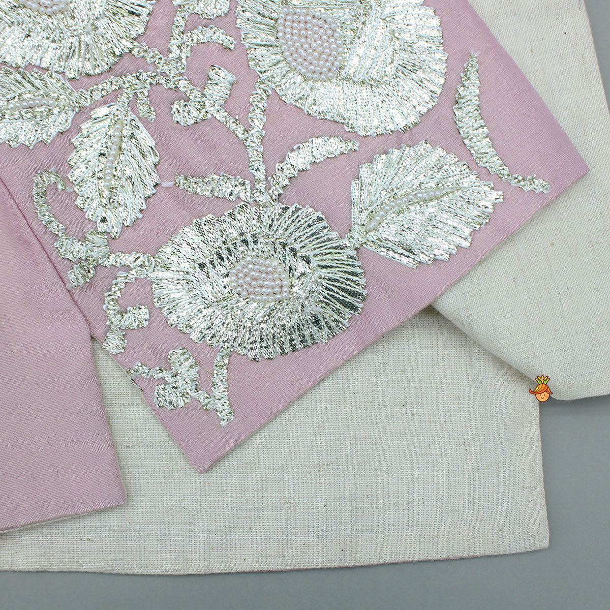 Pre Order: Shimmery Pink Kurta With Shimmery Front Open Hand Embroidered Jacket And Pyjama