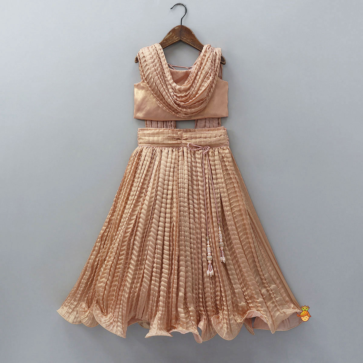 Gorgeous Shimmery Draped Top With Shimmery Lehenga