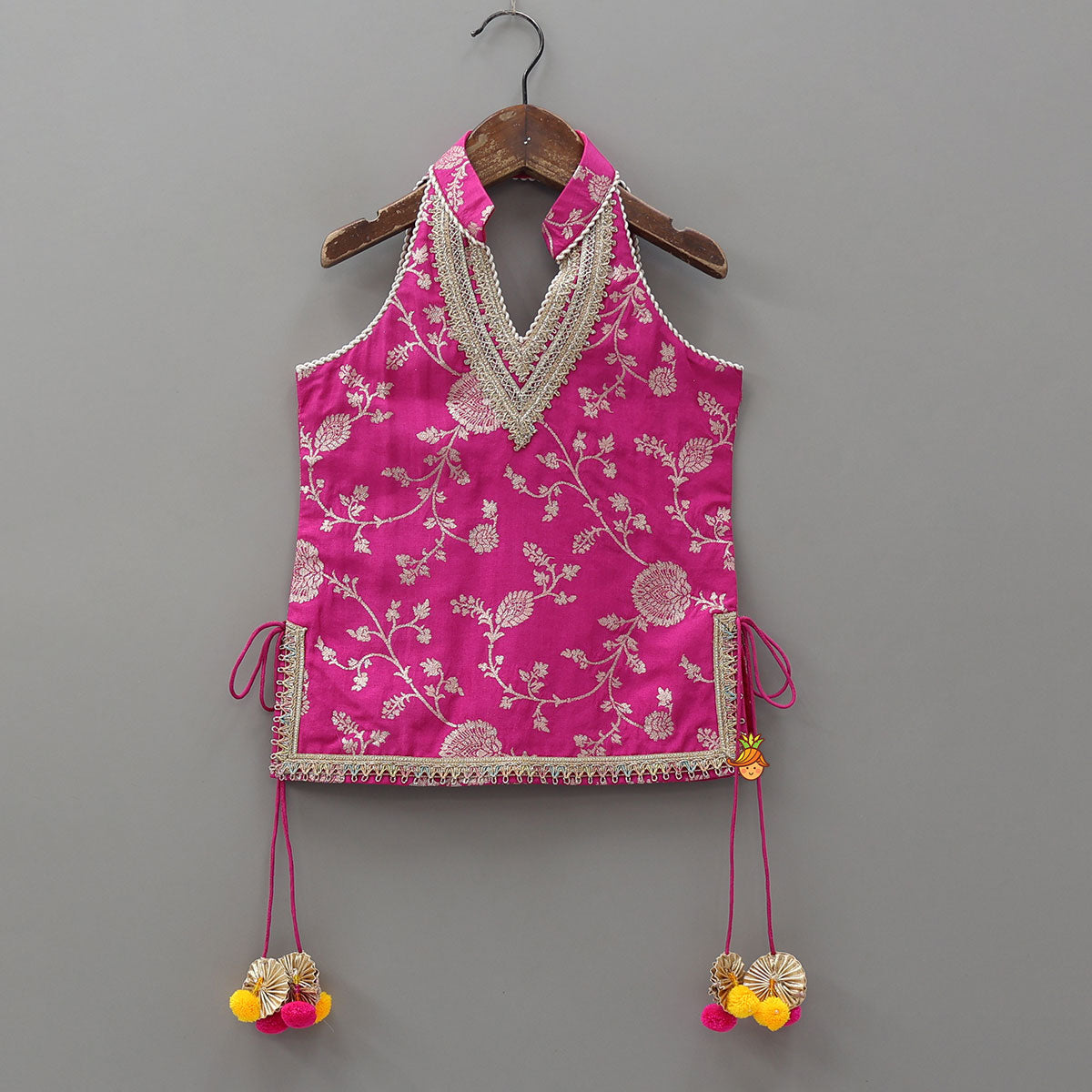 Pre Order: Gorgeous Pink Halter Neck Embroidered Kurti With Sharara And Dupatta