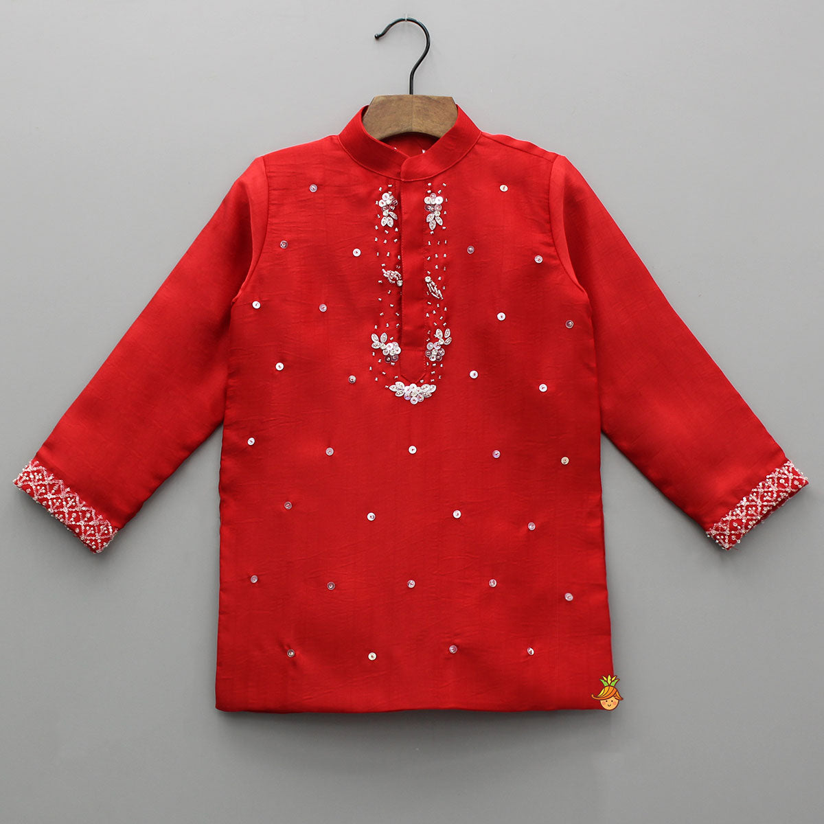 Pre Order: Red Sequin Embroidered Beaded Kurta With Pyjama