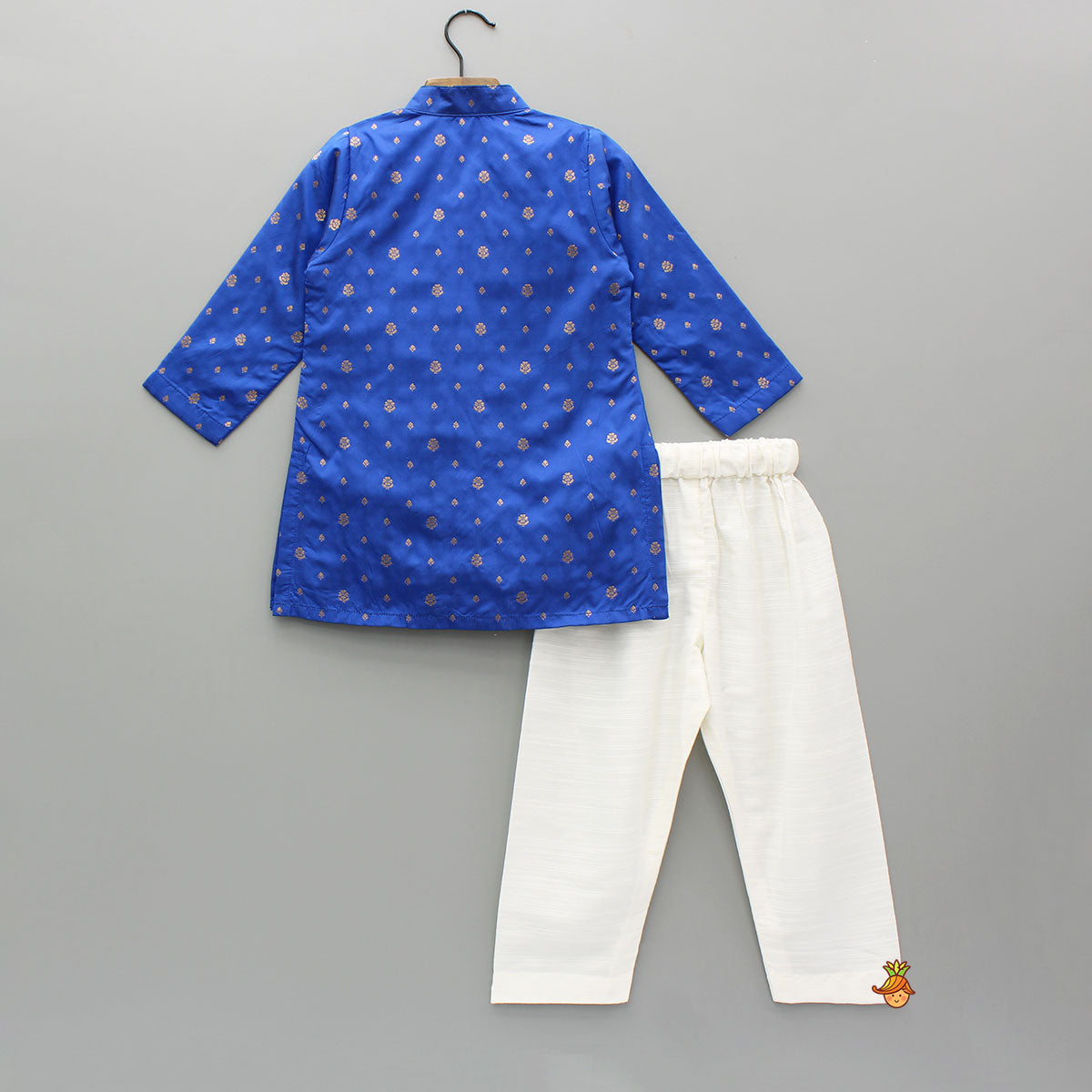 Pre Order: Blue Brocade Kurta With White Pyjama