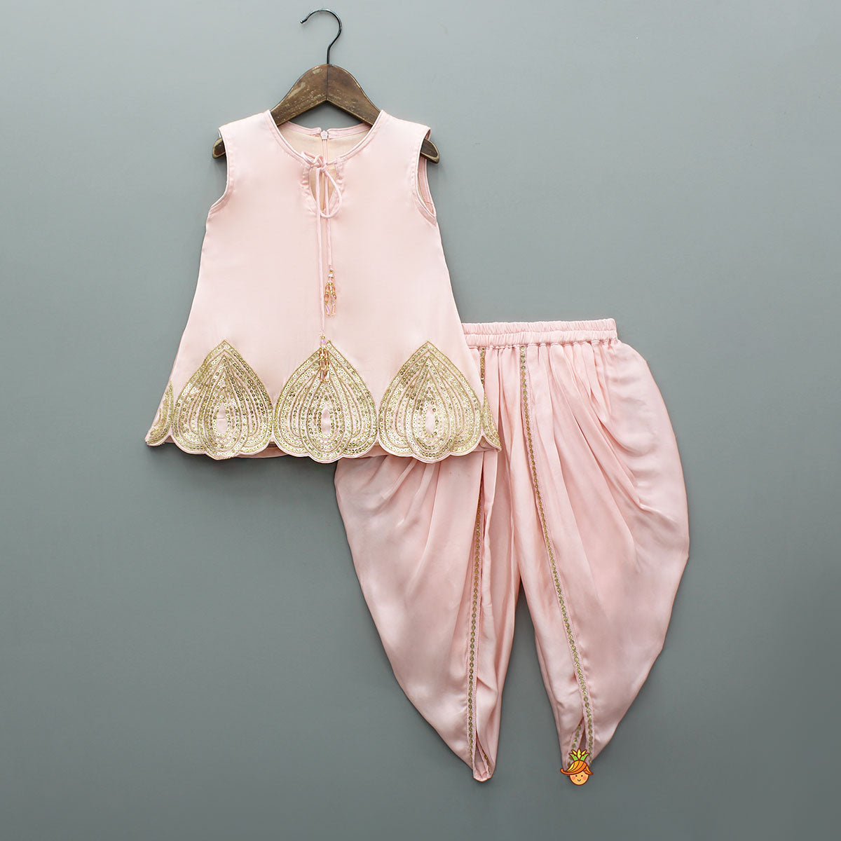 Pre Order: Pink Sequin Embellished Kurti With Dhoti