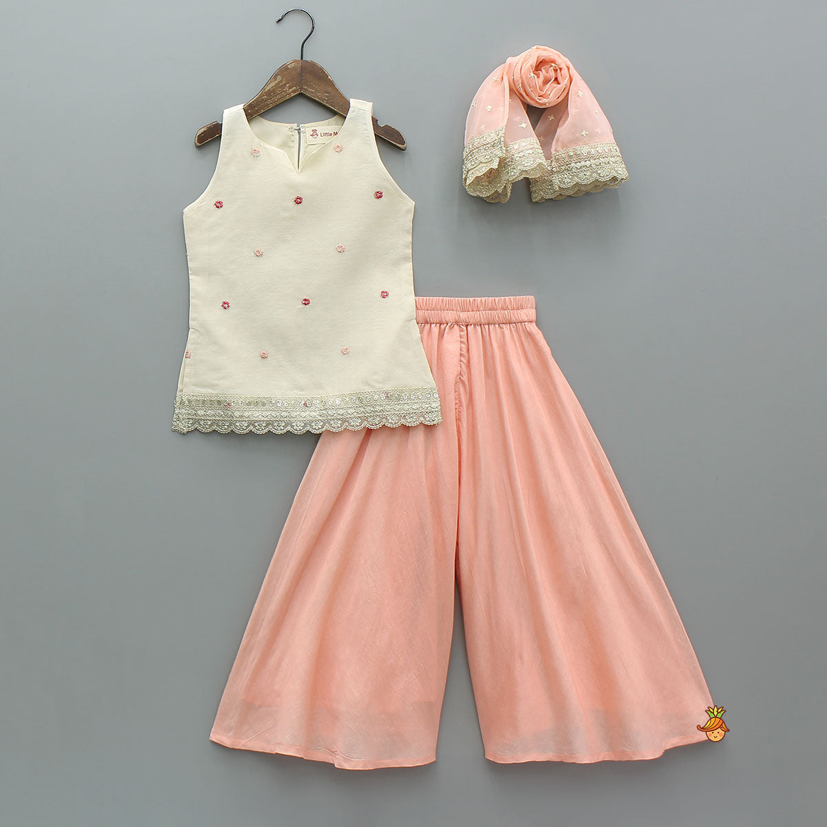 Booti Embroidered Kurti And Palazzo With Matching Dupatta