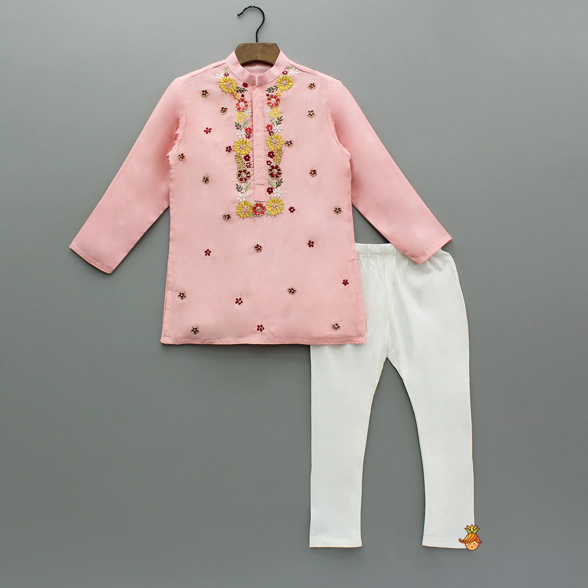 Pre Order: Floral Multicolour Hand Embroidered Kurta With Pyjama