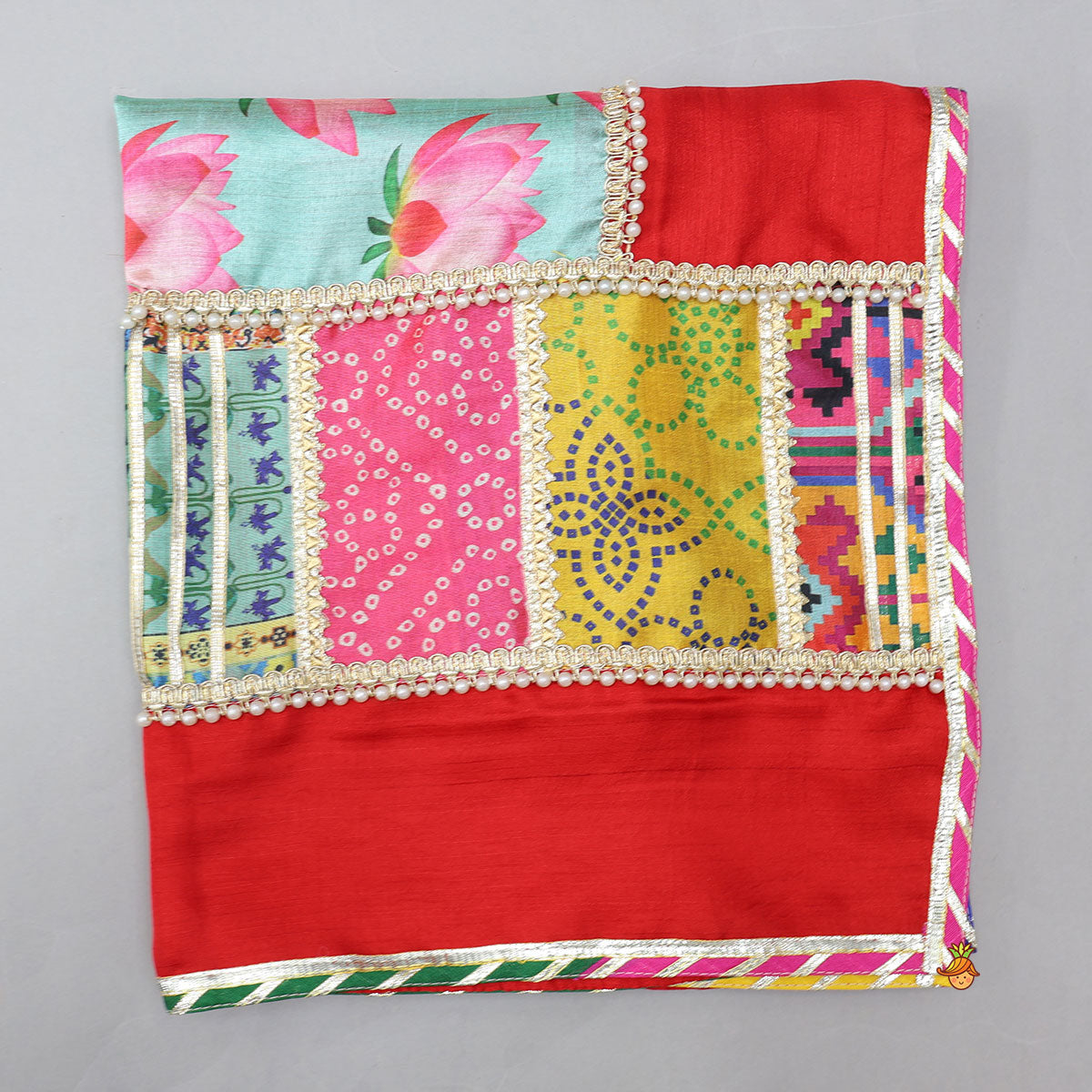 Pre Order: Festive Red Dhoti With Printed Shawl And Mor Pankh-Embellished Headband