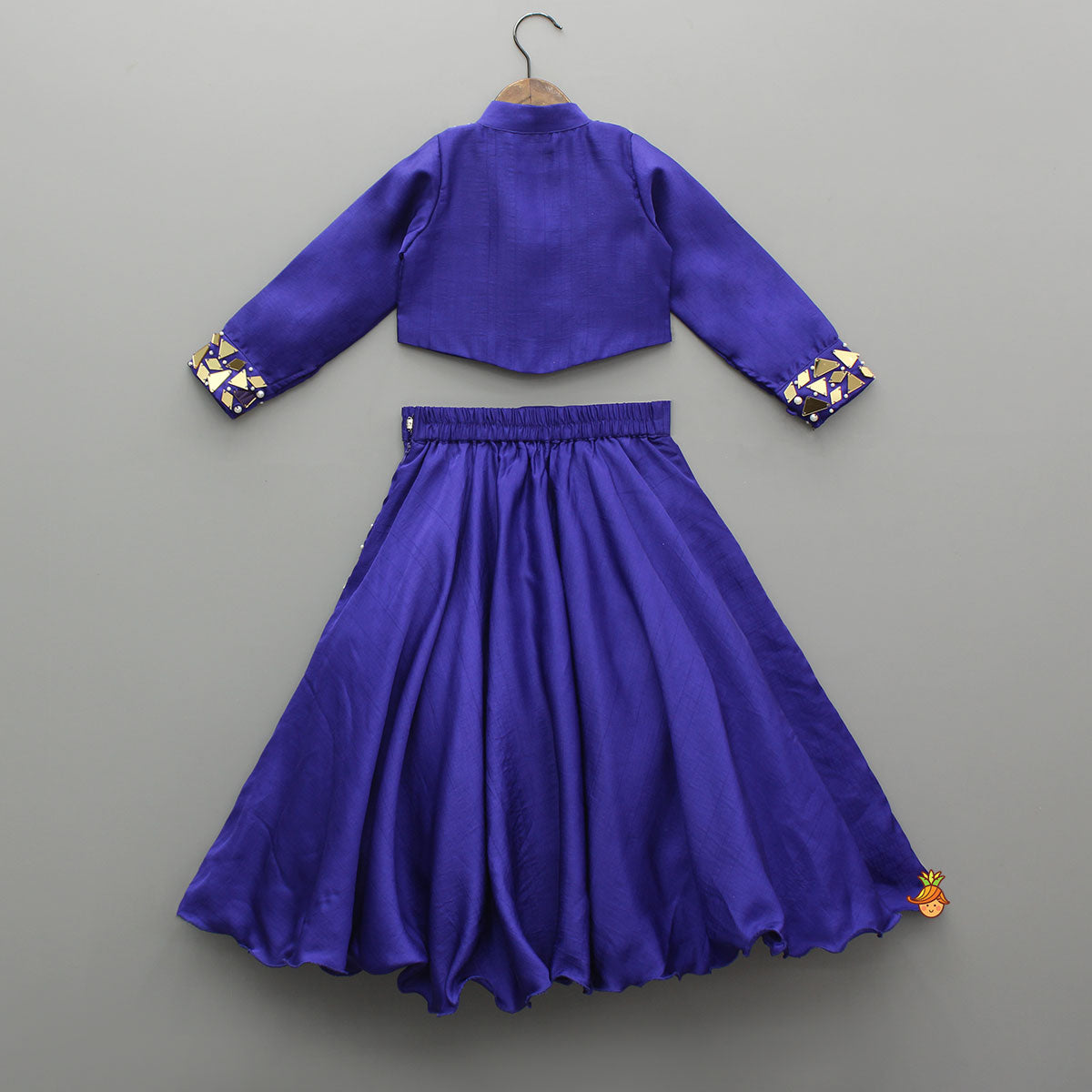 Pre Order: Purple Mirror Embellished Top And Flared Lehenga