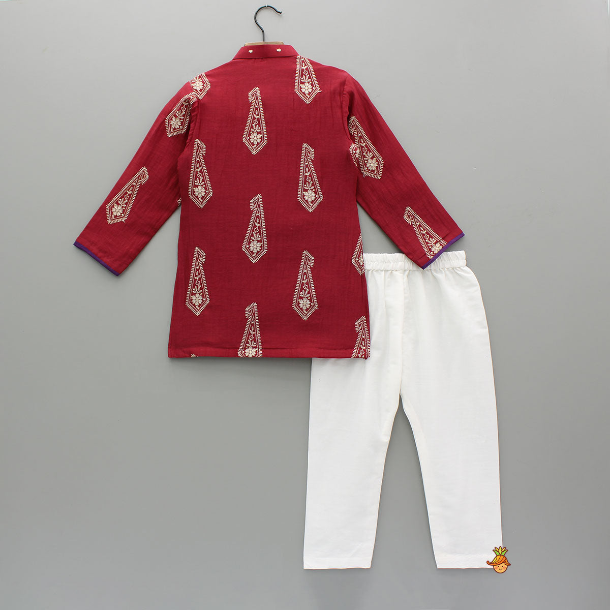 Pre Order: Red Embroidered Kurta With White Pyjama