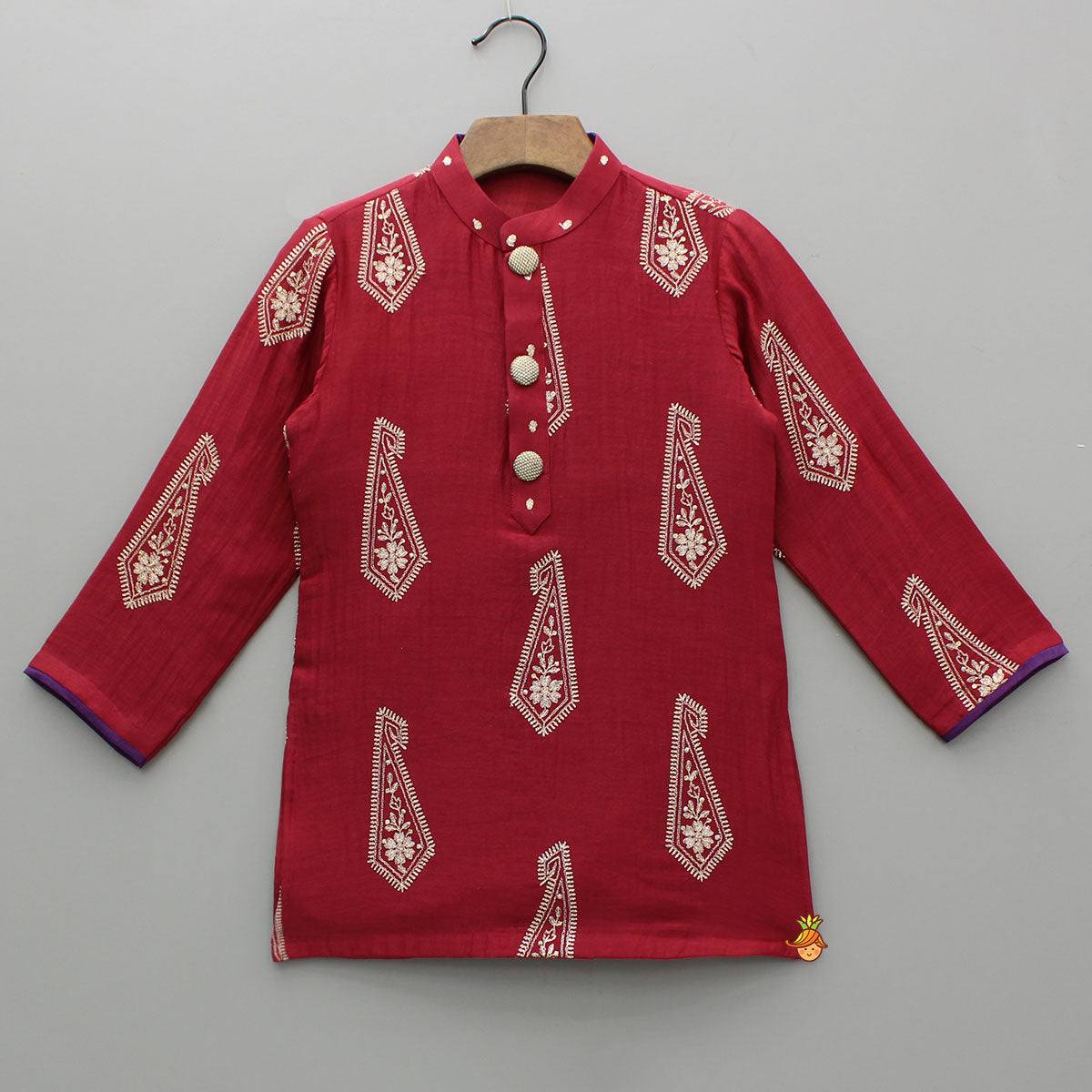 Pre Order: Red Embroidered Kurta With White Pyjama