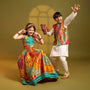 Off White Kurta With Printed Pleated Jacket And Pyjama twinning model image 2