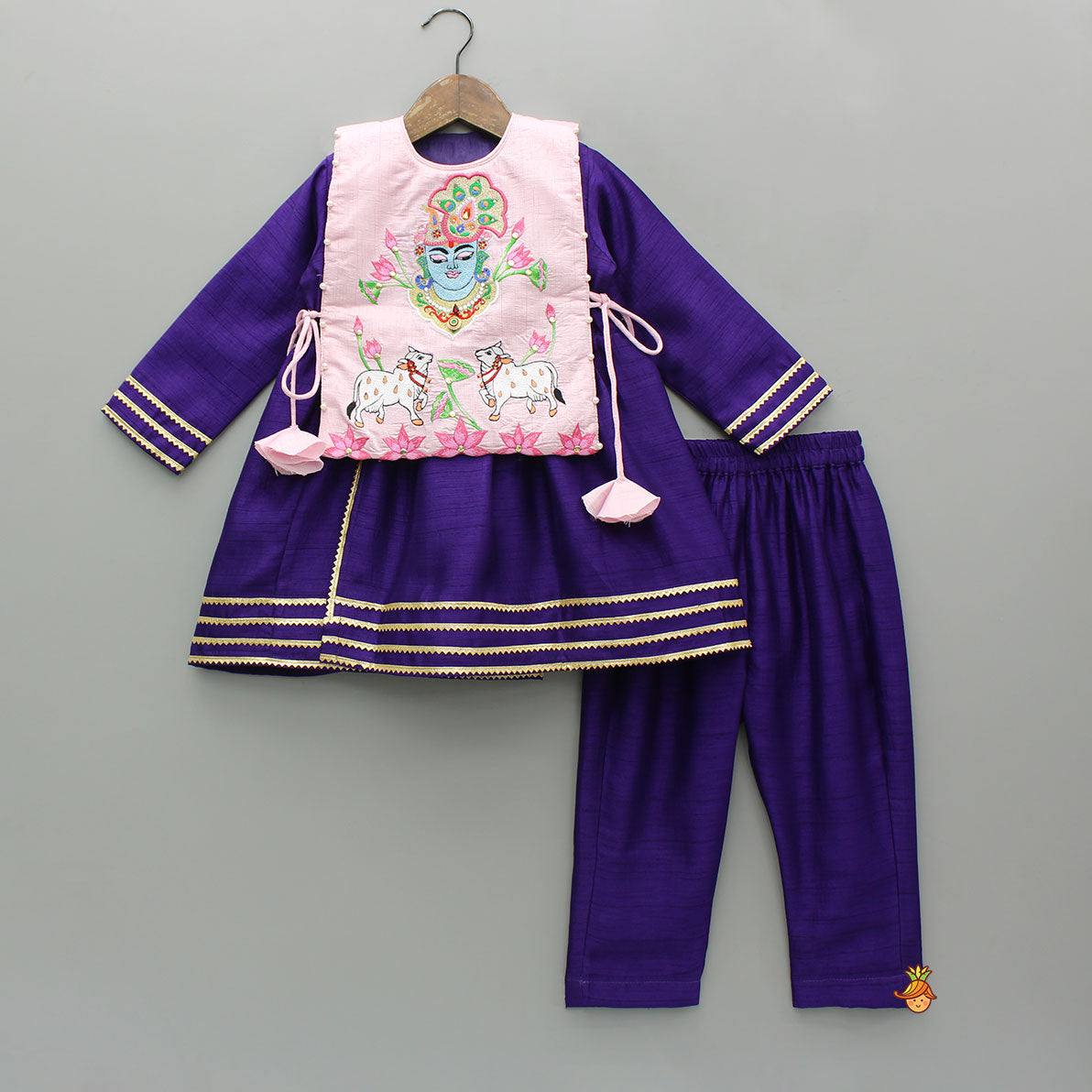 Pre Order: Wine Angarkha With Side Tie Up Vest And Pant And Stylish Headband