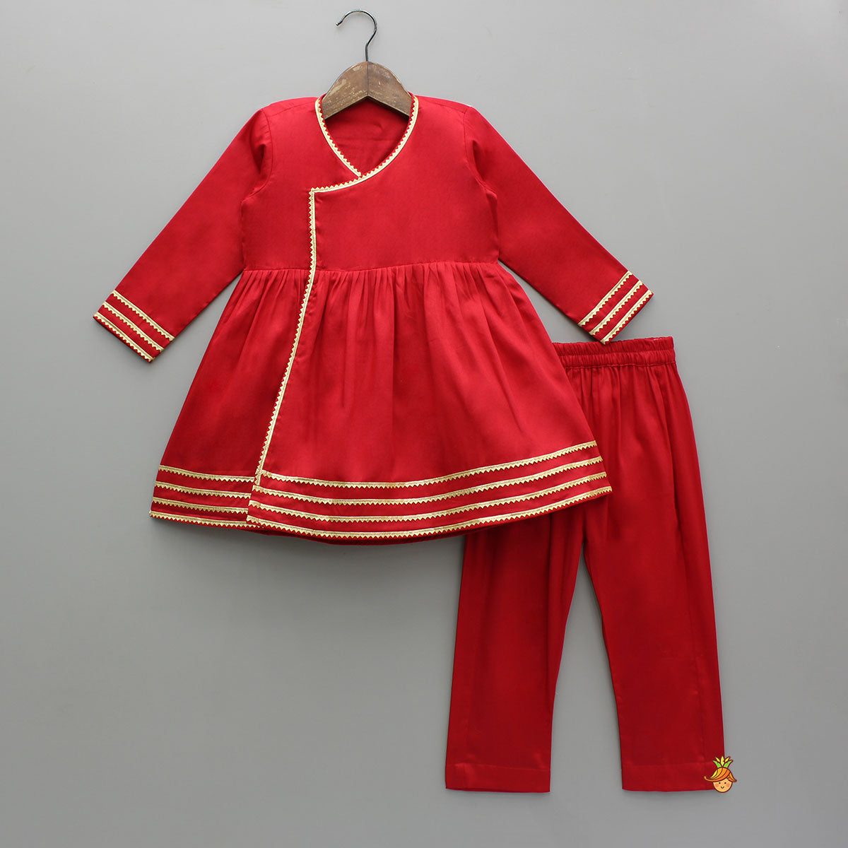Pre Order: Red Angarkha With Side Tie Up Vest And Pant And Stylish Headband
