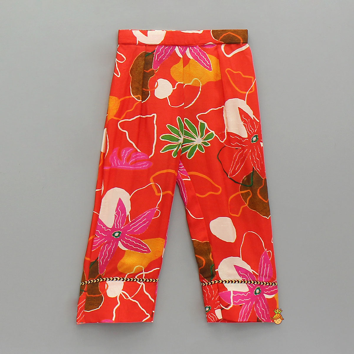 Pre Order: Red Floral Printed Sleeveless Kurti With Matching Pants