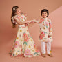 Off White Stylish Floral Kurta With White Pyjama twinning model image 2