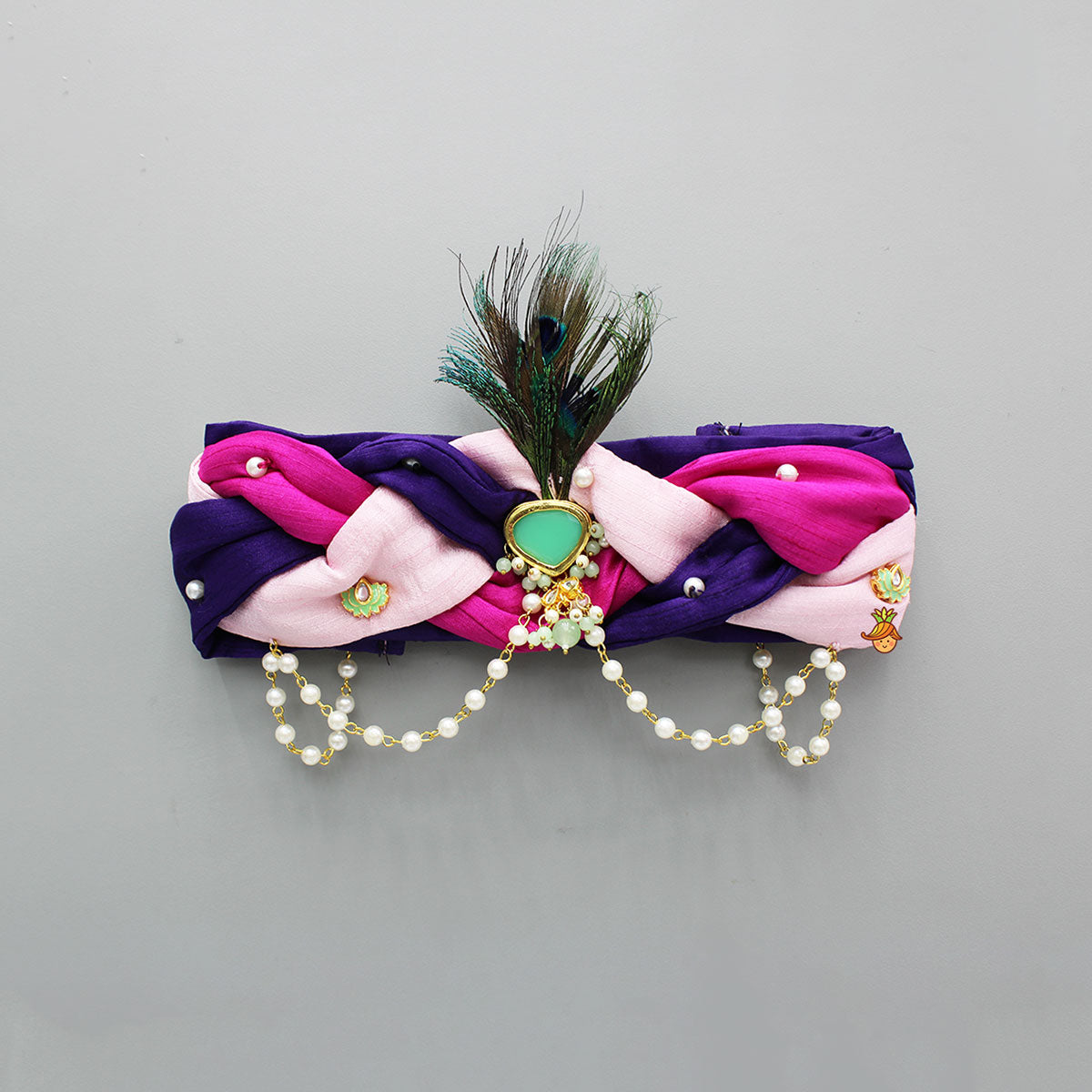 Pre Order: Purple And Pink Braided Head Band With Mor Pankh